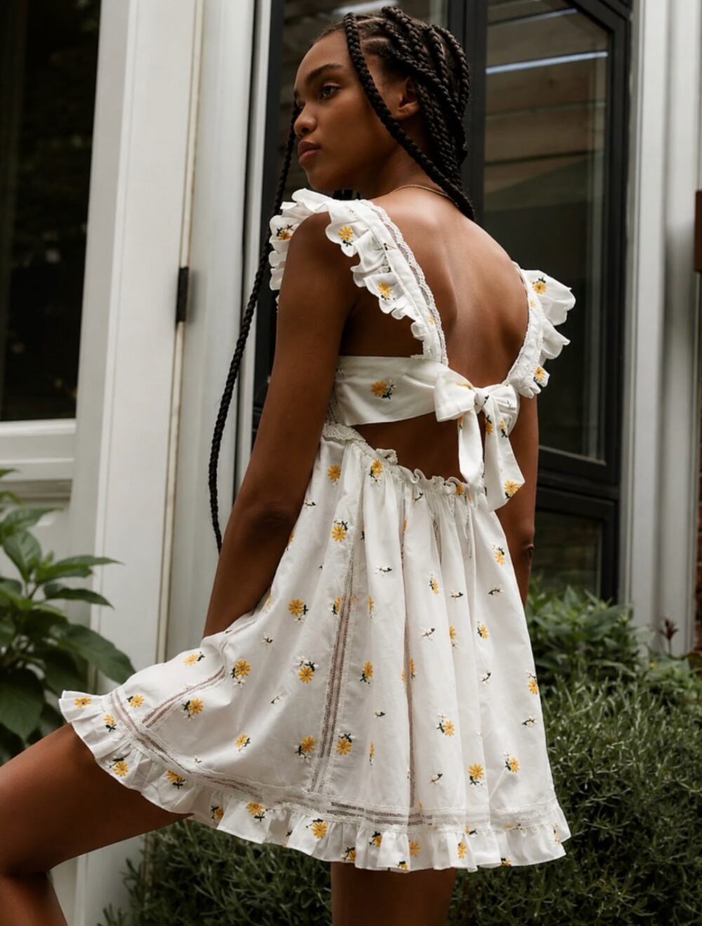 FOR LOVE & LEMONS Leanne Mini Dress Floral Daisy White Sz M $243 {Y11}